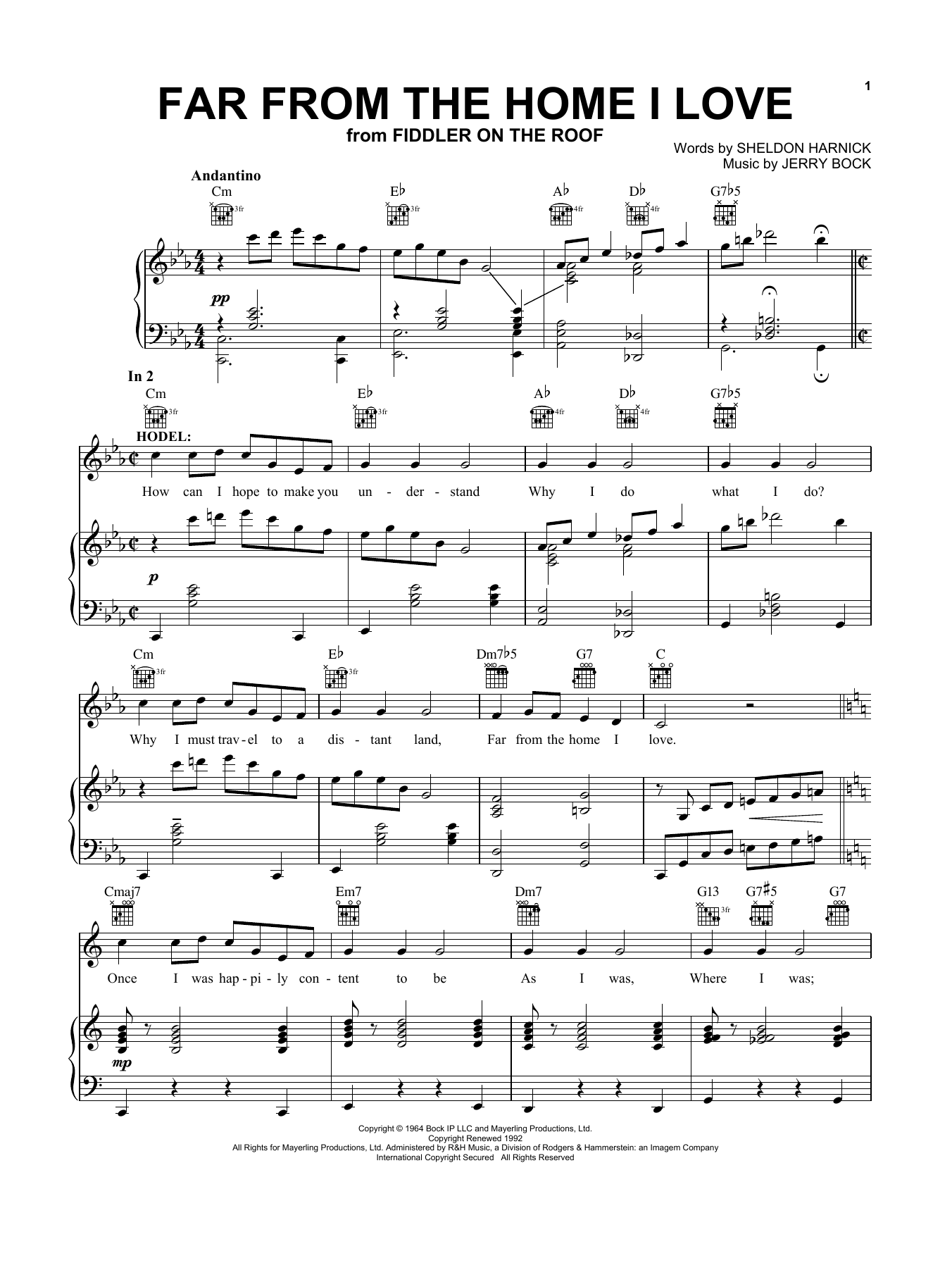Sheldon Harnick Far From The Home I Love sheet music notes and chords arranged for Vocal Pro + Piano/Guitar