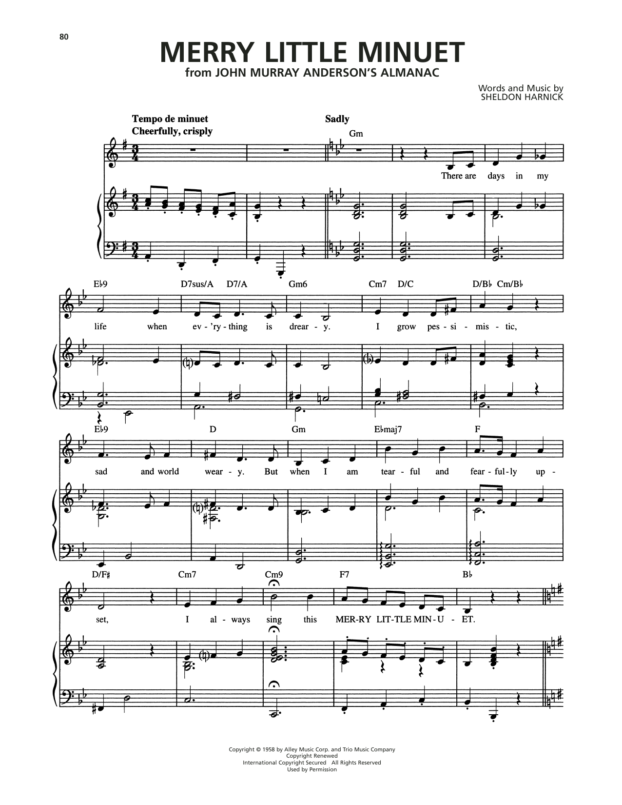Sheldon Harnick Merry Little Minuet (from She Loves Me) sheet music notes and chords arranged for Piano, Vocal & Guitar Chords (Right-Hand Melody)