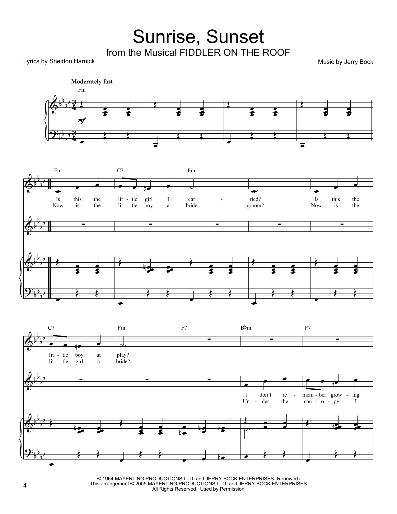 Sheldon Harnick Sunrise, Sunset sheet music notes and chords arranged for Vocal Duet