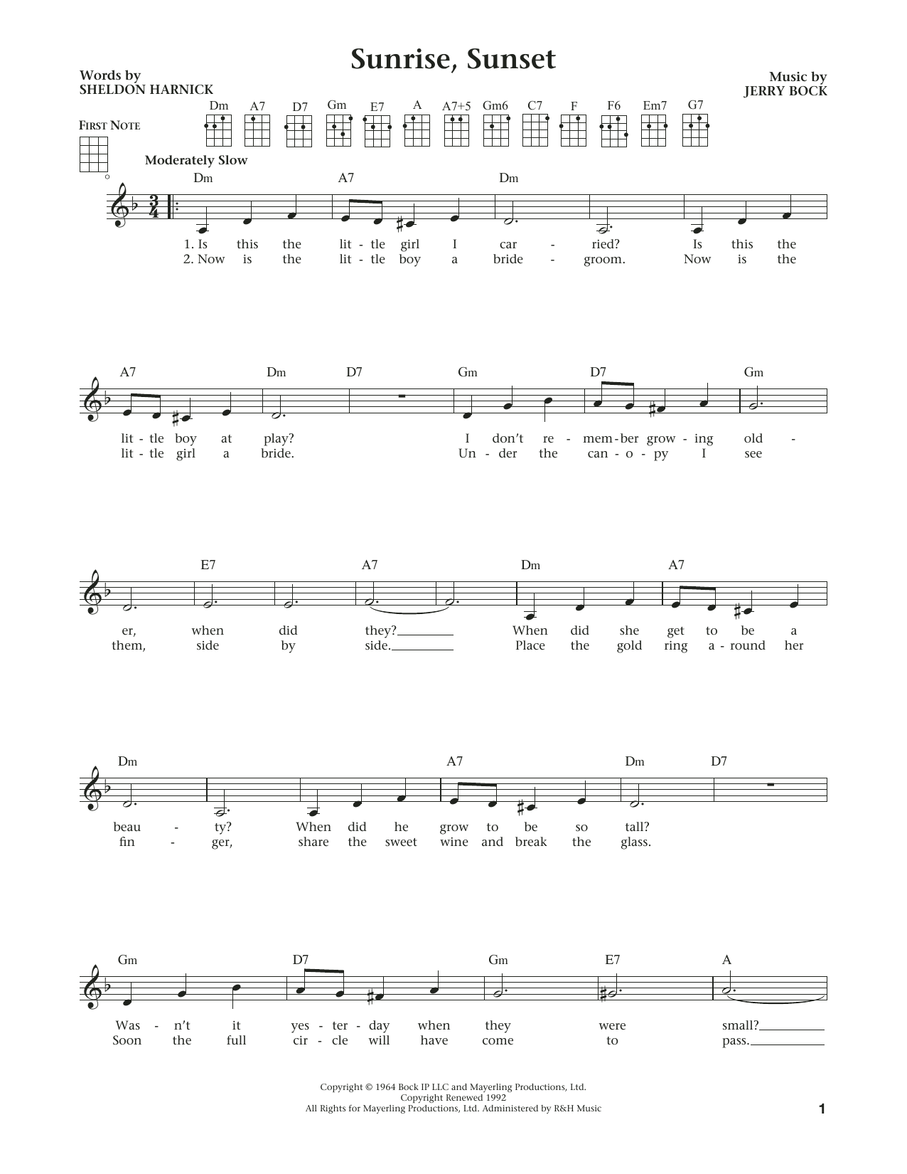 Sheldon Harnick Sunrise, Sunset (from The Daily Ukulele) (arr. Liz and Jim Beloff) sheet music notes and chords arranged for Ukulele