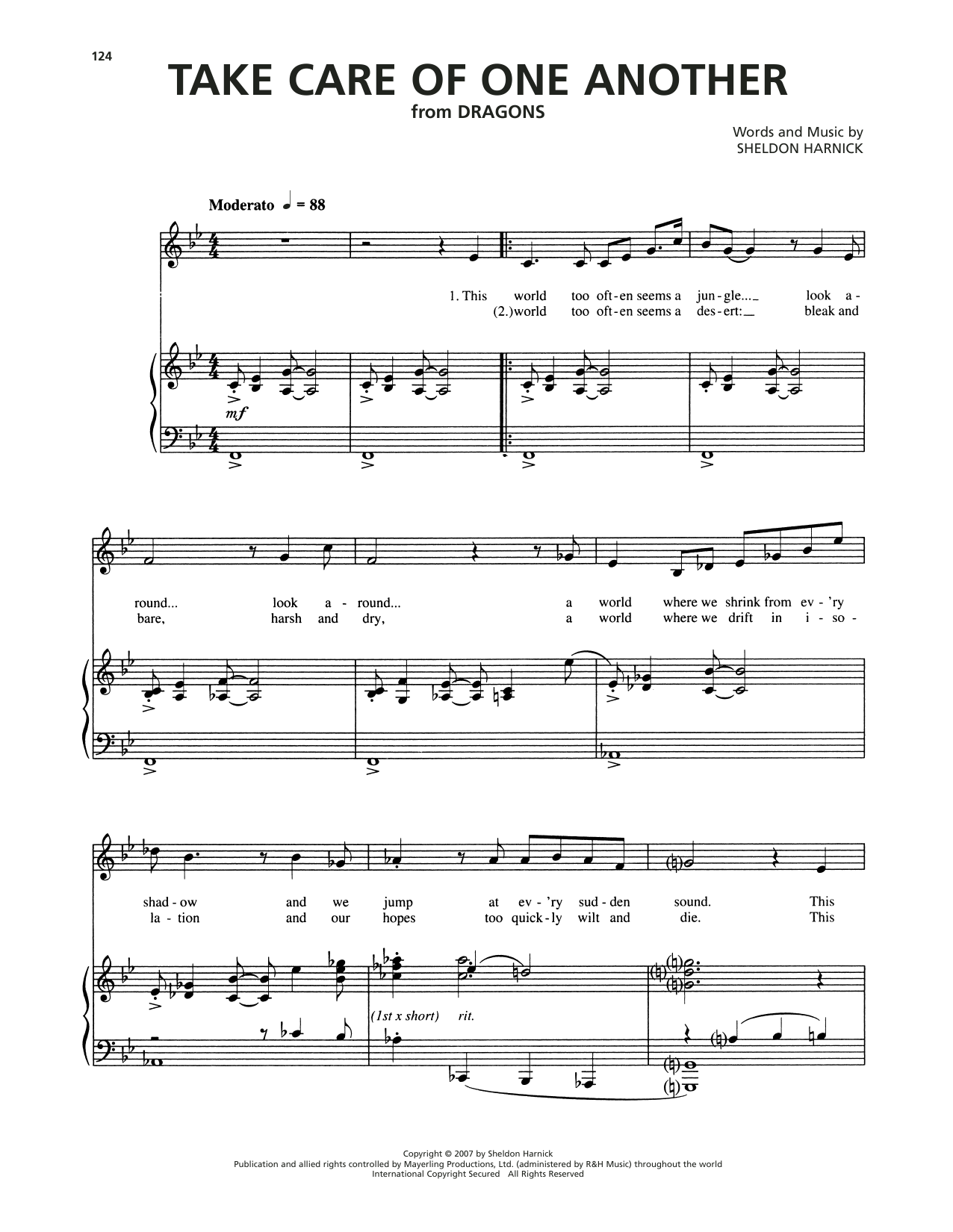 Sheldon Harnick Take Care Of One Another sheet music notes and chords arranged for Piano, Vocal & Guitar Chords (Right-Hand Melody)