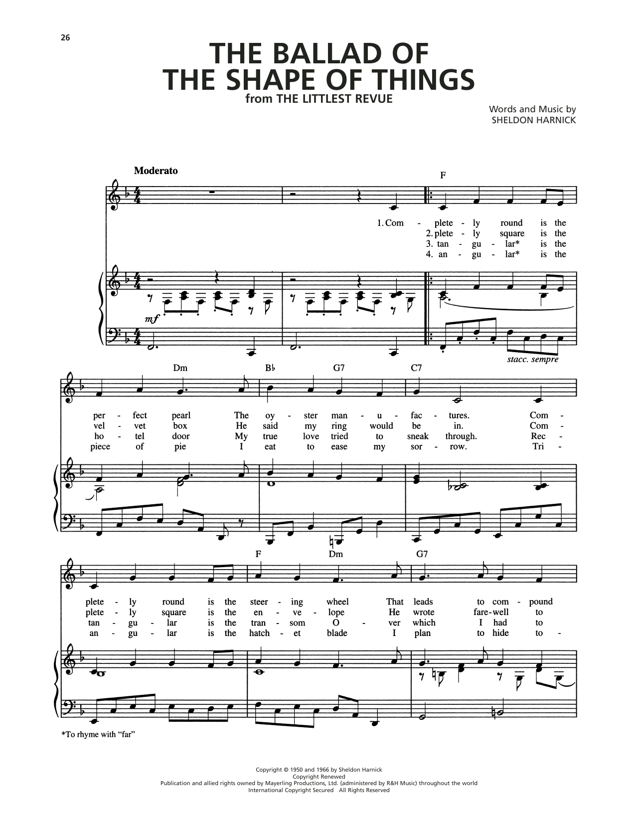 Sheldon Harnick The Ballad Of The Shape Of Things (from The Littlest Revue) sheet music notes and chords arranged for Piano, Vocal & Guitar Chords (Right-Hand Melody)