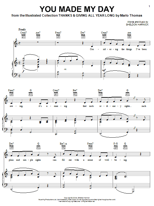 Sheldon Harnick You Made My Day sheet music notes and chords arranged for Piano, Vocal & Guitar Chords (Right-Hand Melody)