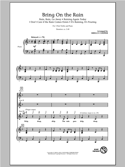 Shelly Cooper Bring On The Rain (Medley) sheet music notes and chords arranged for 3-Part Treble Choir