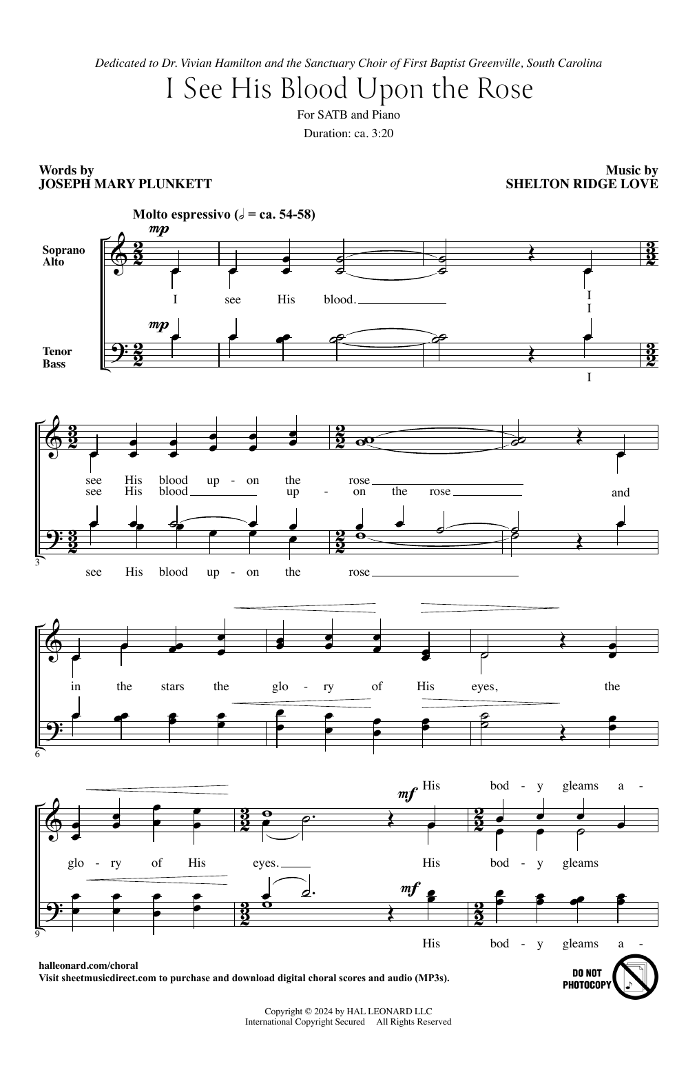 Shelton Ridge Love I See His Blood Upon The Rose sheet music notes and chords arranged for SATB Choir