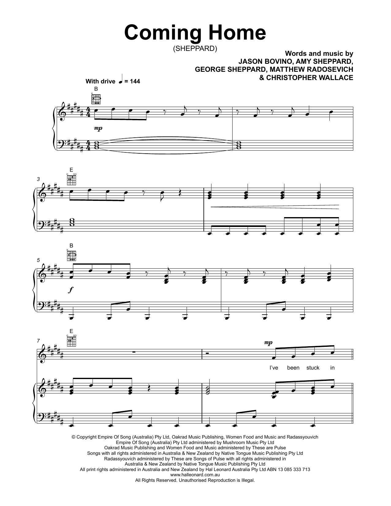 Sheppard Coming Home sheet music notes and chords arranged for Piano, Vocal & Guitar Chords (Right-Hand Melody)