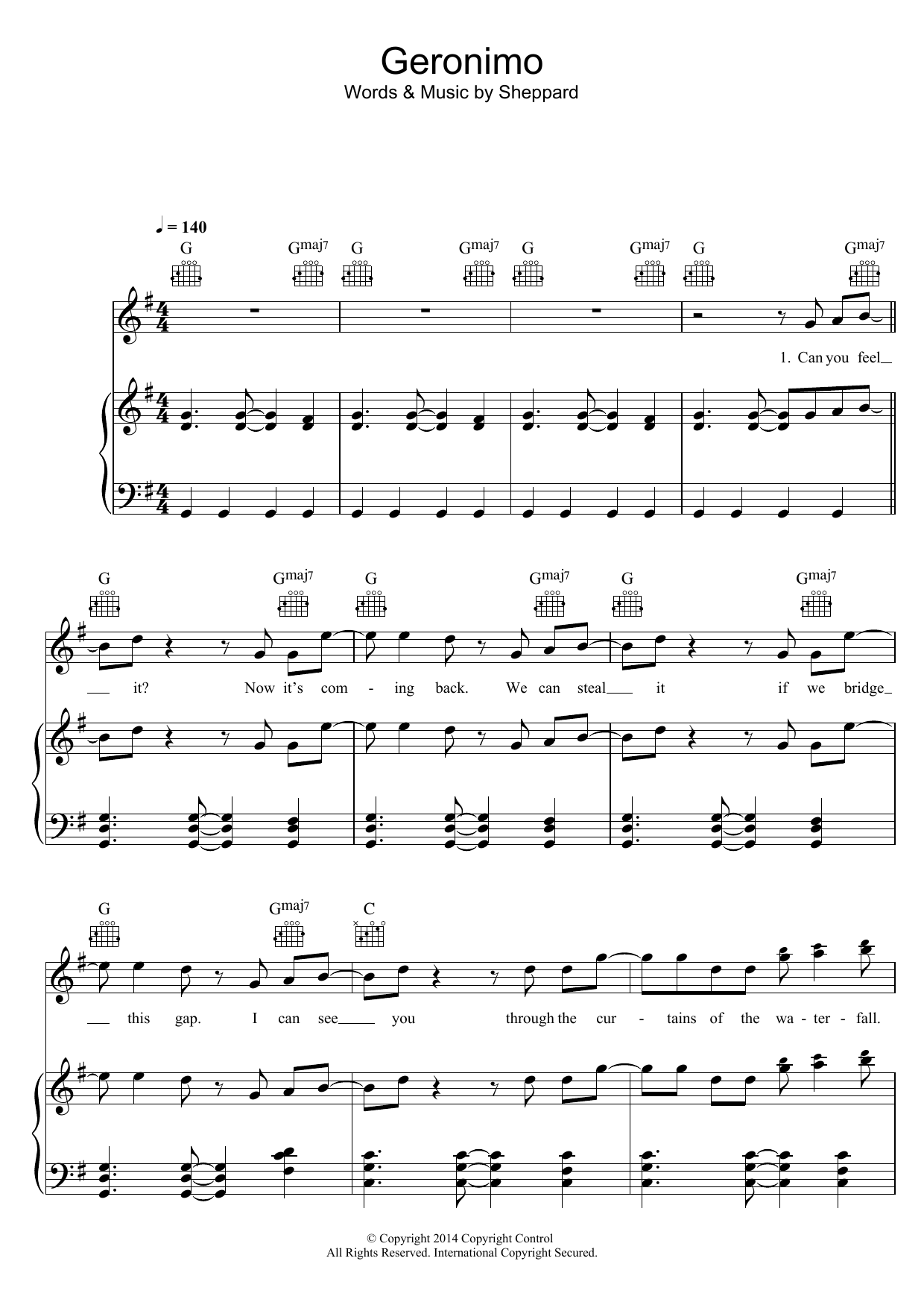 Sheppard Geronimo sheet music notes and chords arranged for Piano, Vocal & Guitar Chords (Right-Hand Melody)