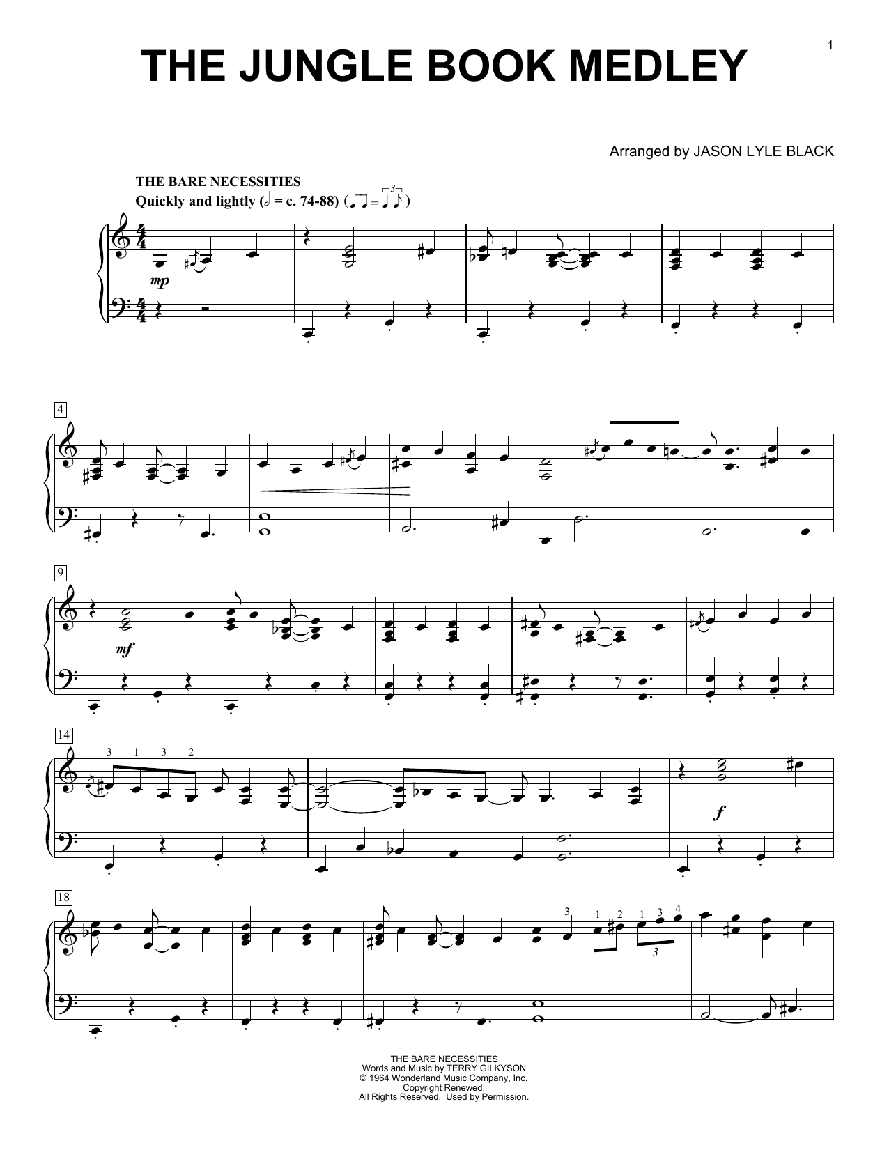 Sherman Brothers & Terry Gilkyson The Jungle Book Medley (arr. Jason Lyle Black) sheet music notes and chords arranged for Piano Solo