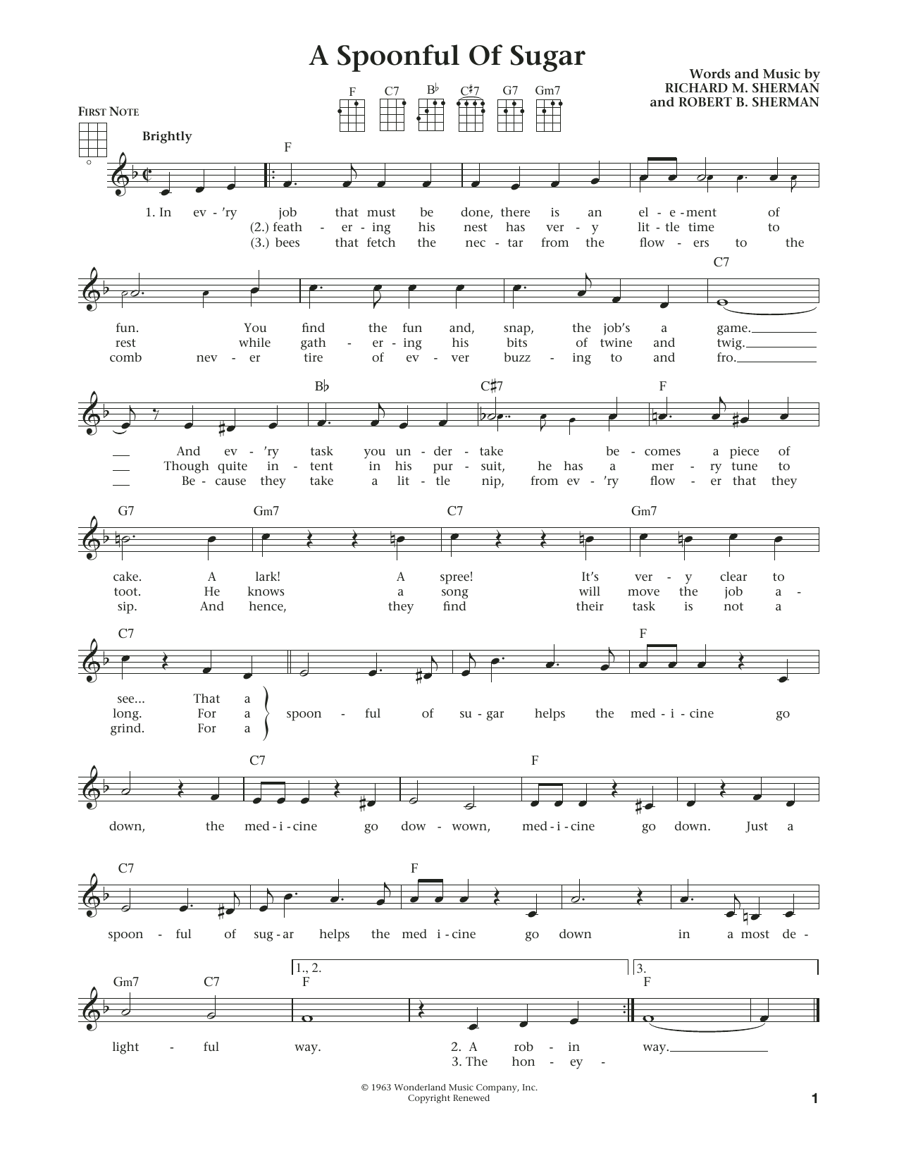 Sherman Brothers A Spoonful Of Sugar (from The Daily Ukulele) (arr. Liz and Jim Beloff) sheet music notes and chords arranged for Ukulele