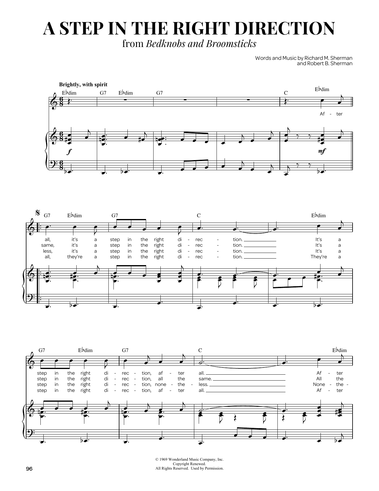 Sherman Brothers A Step In The Right Direction sheet music notes and chords arranged for Piano & Vocal