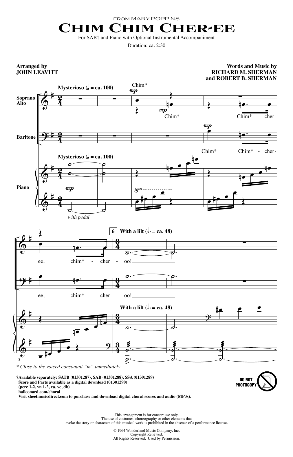 Sherman Brothers Chim Chim Cher-ee (from Mary Poppins) (arr. John Leavitt) sheet music notes and chords arranged for SAB Choir