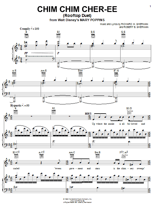 Sherman Brothers Chim Chim Cher-ee (from Mary Poppins: The Musical) sheet music notes and chords arranged for Vocal Duet