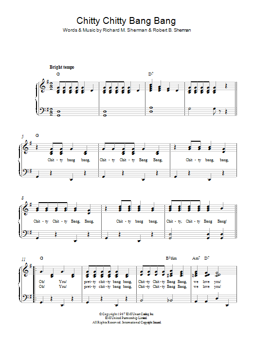 Sherman Brothers Chitty Chitty Bang Bang sheet music notes and chords arranged for Easy Guitar Tab