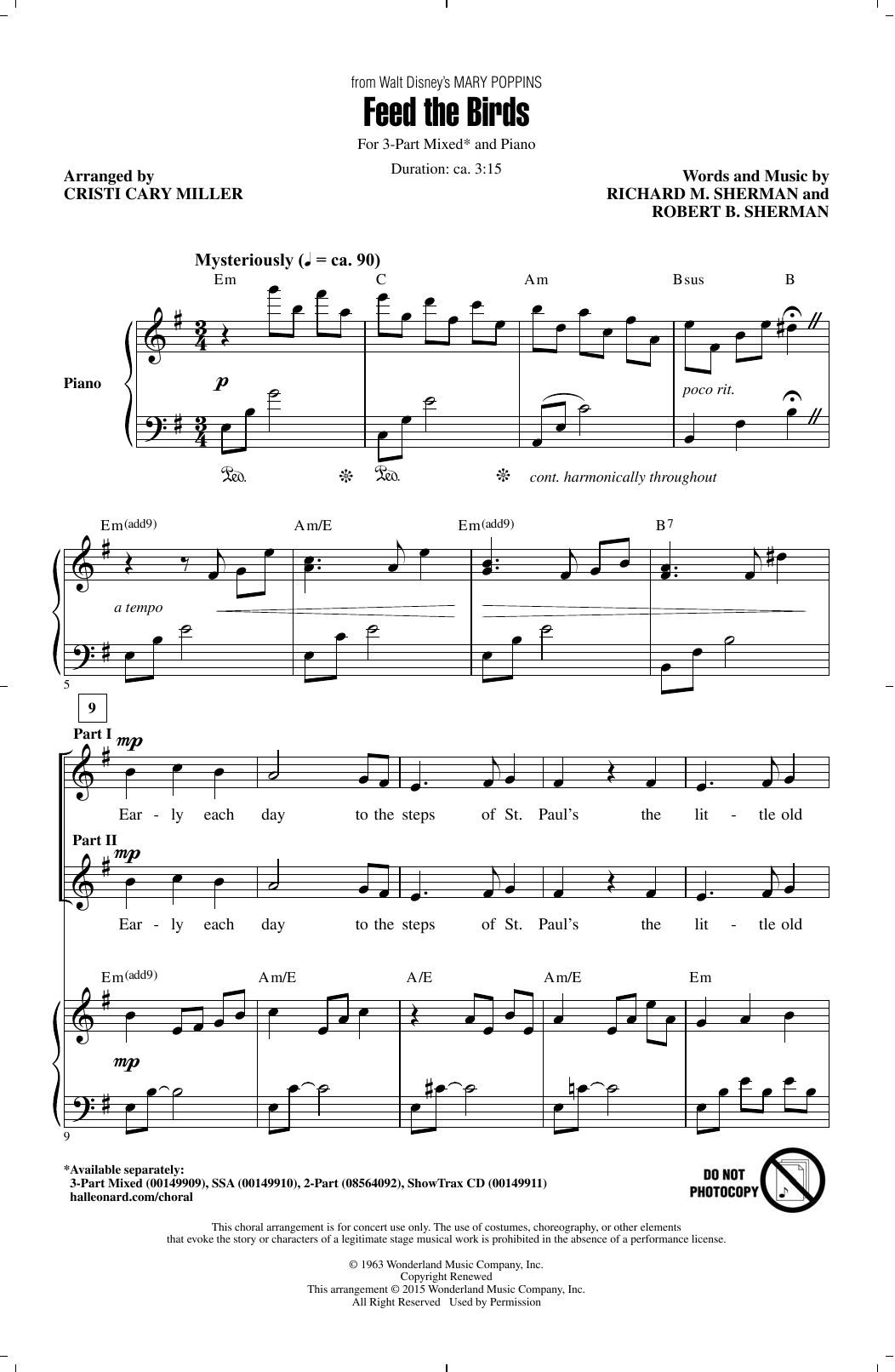 Sherman Brothers Feed The Birds (from Mary Poppins) (arr. Cristi Cary Miller) sheet music notes and chords arranged for 3-Part Mixed Choir