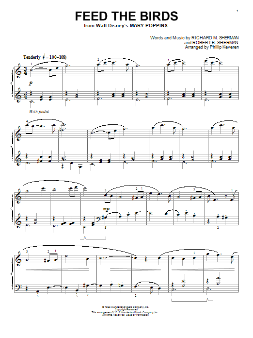 Sherman Brothers Feed The Birds (Tuppence A Bag) [Classical version] (from Mary Poppins) (arr. Phillip Keveren) sheet music notes and chords arranged for Easy Piano