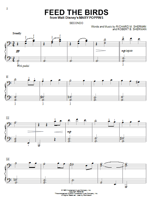 Sherman Brothers Feed The Birds (Tuppence A Bag) (from Mary Poppins) sheet music notes and chords arranged for Clarinet Solo