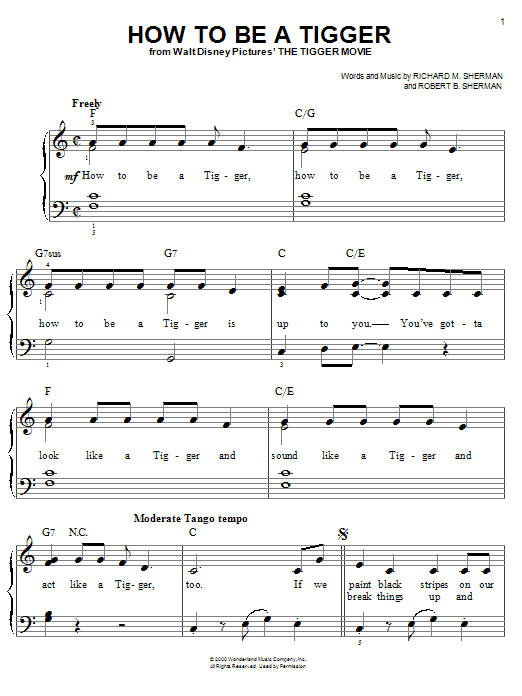 Sherman Brothers How To Be A Tigger sheet music notes and chords arranged for Easy Piano