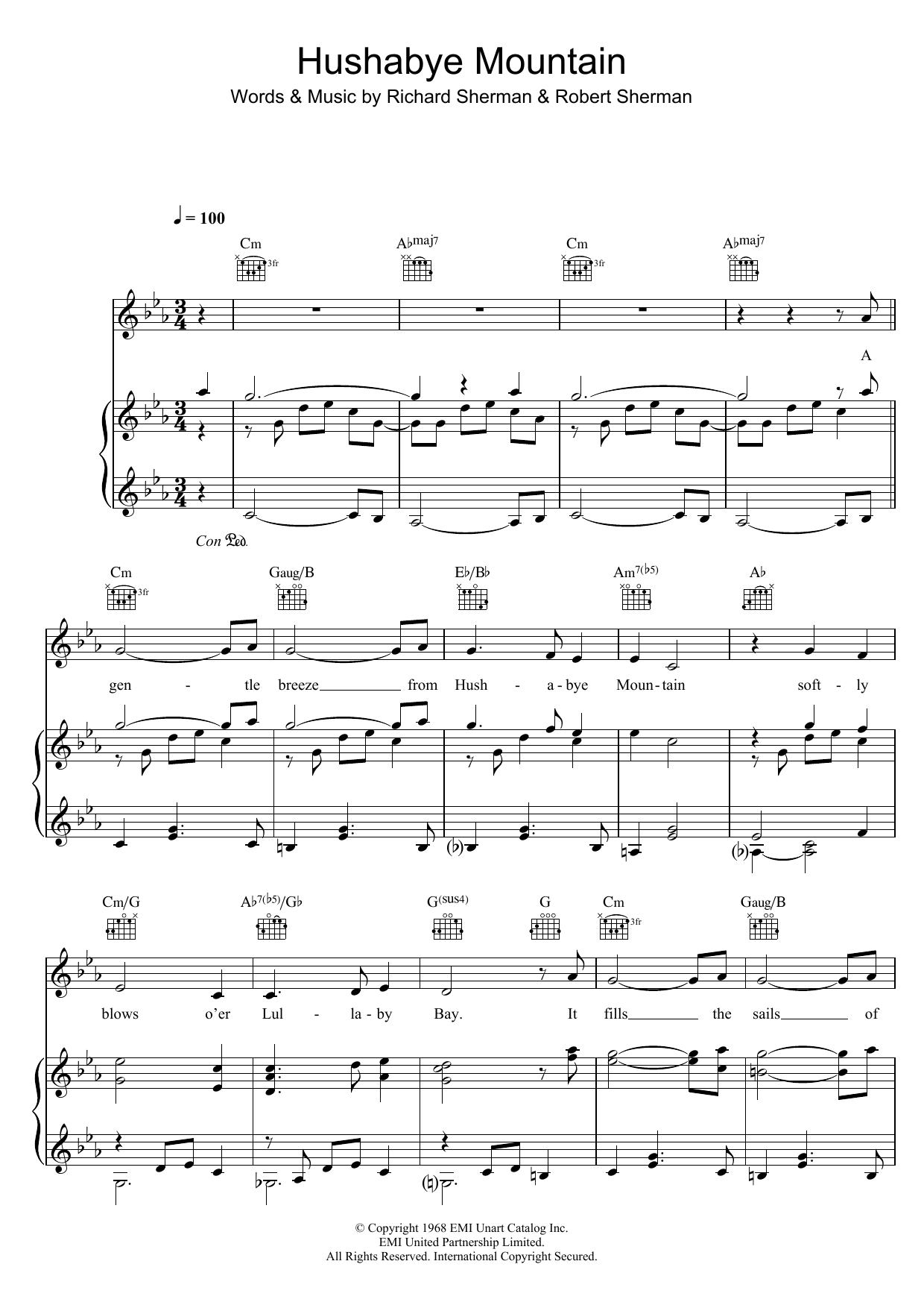 Sherman Brothers Hushabye Mountain sheet music notes and chords arranged for Easy Piano