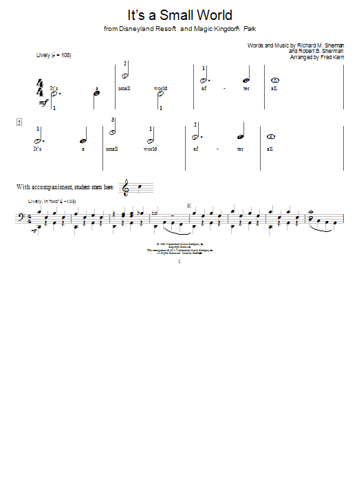 Sherman Brothers It's A Small World (arr. Fred Kern) sheet music notes and chords arranged for Educational Piano