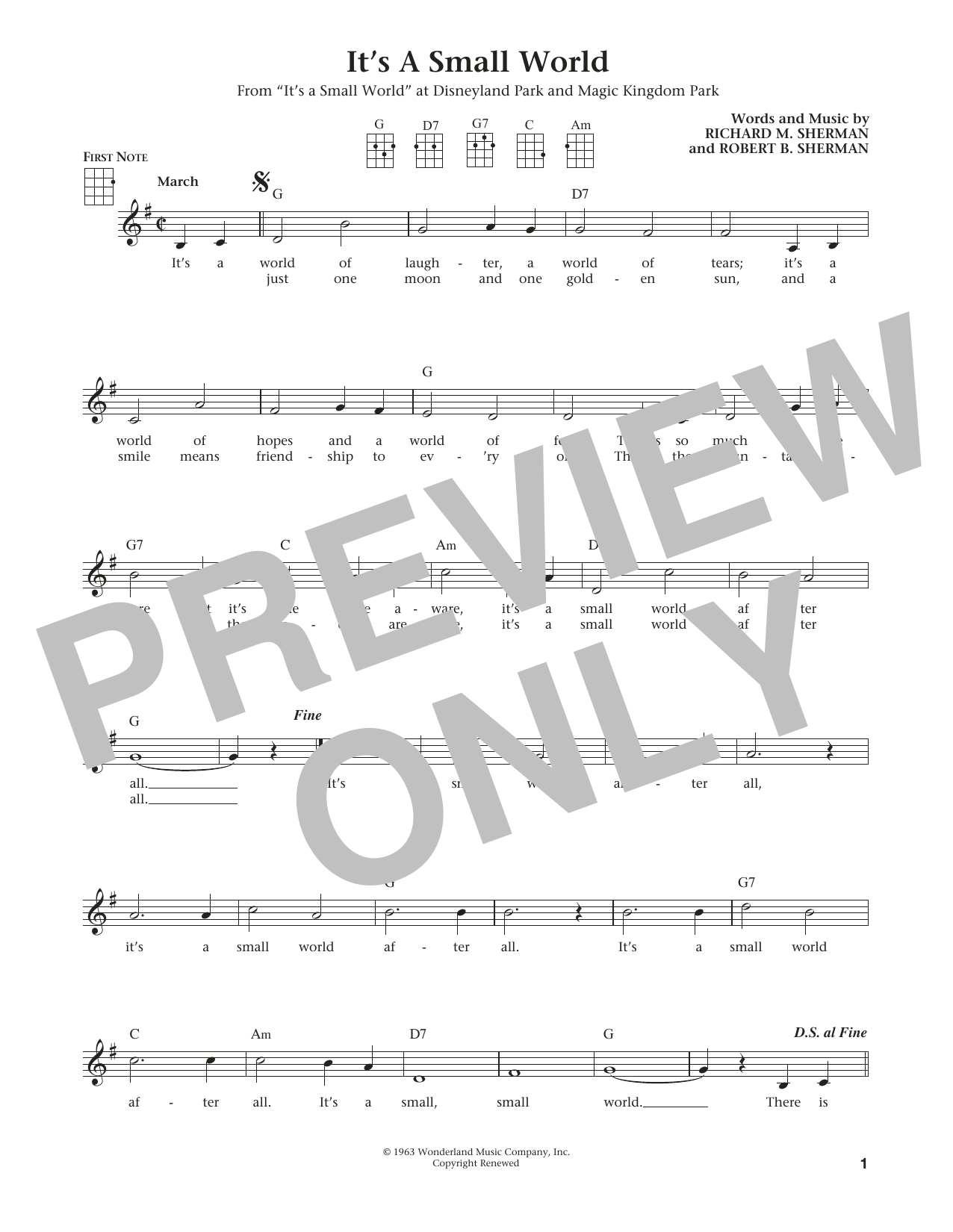 Sherman Brothers It's A Small World (from The Daily Ukulele) (arr. Liz and Jim Beloff) sheet music notes and chords arranged for Ukulele