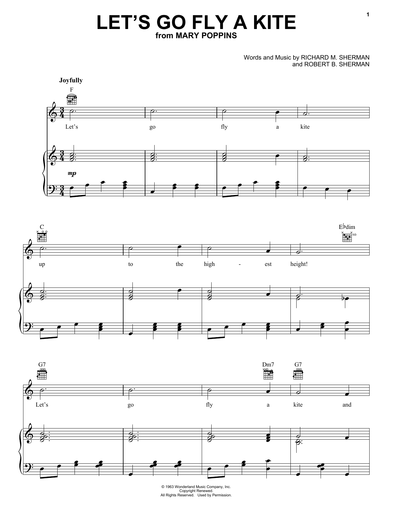 Sherman Brothers Let's Go Fly A Kite (from Mary Poppins) sheet music notes and chords arranged for Clarinet Solo