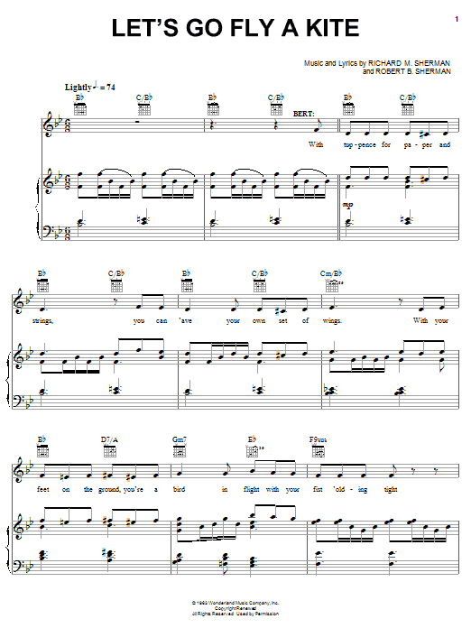 Sherman Brothers Let's Go Fly A Kite (from Mary Poppins: The Musical) sheet music notes and chords arranged for Piano, Vocal & Guitar Chords (Right-Hand Melody)