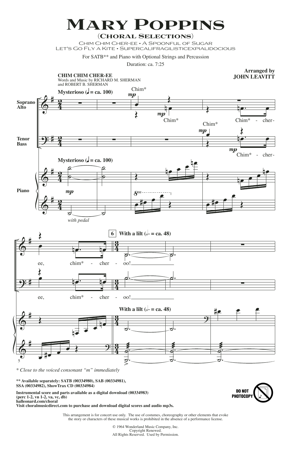 Sherman Brothers Mary Poppins (Choral Selections) (arr. John Leavitt) sheet music notes and chords arranged for SATB Choir
