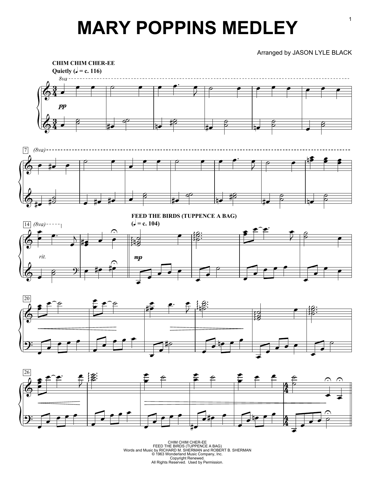 Sherman Brothers Mary Poppins Medley (arr. Jason Lyle Black) sheet music notes and chords arranged for Piano Solo