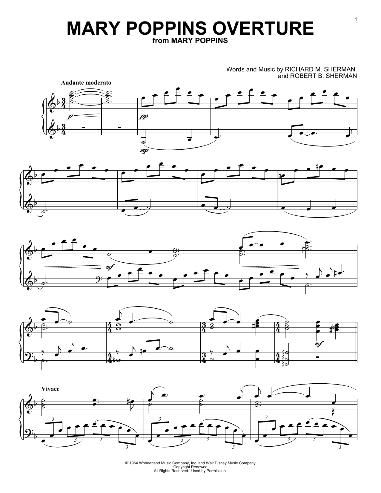 Sherman Brothers Overture (from Mary Poppins) [Classical version] sheet music notes and chords arranged for Piano Solo