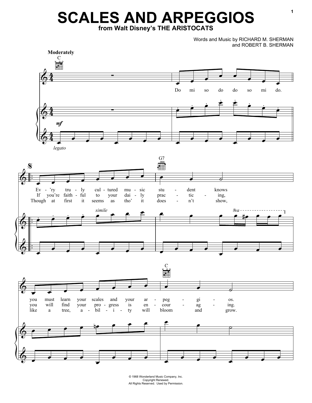 Sherman Brothers Scales And Arpeggios sheet music notes and chords arranged for Piano, Vocal & Guitar Chords (Right-Hand Melody)