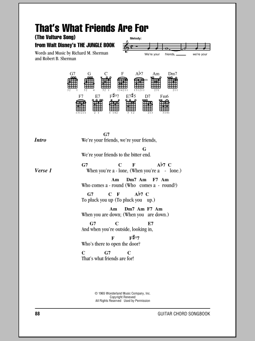 Sherman Brothers That's What Friends Are For (The Vulture Song) (from The Jungle Book) sheet music notes and chords arranged for Guitar Chords/Lyrics