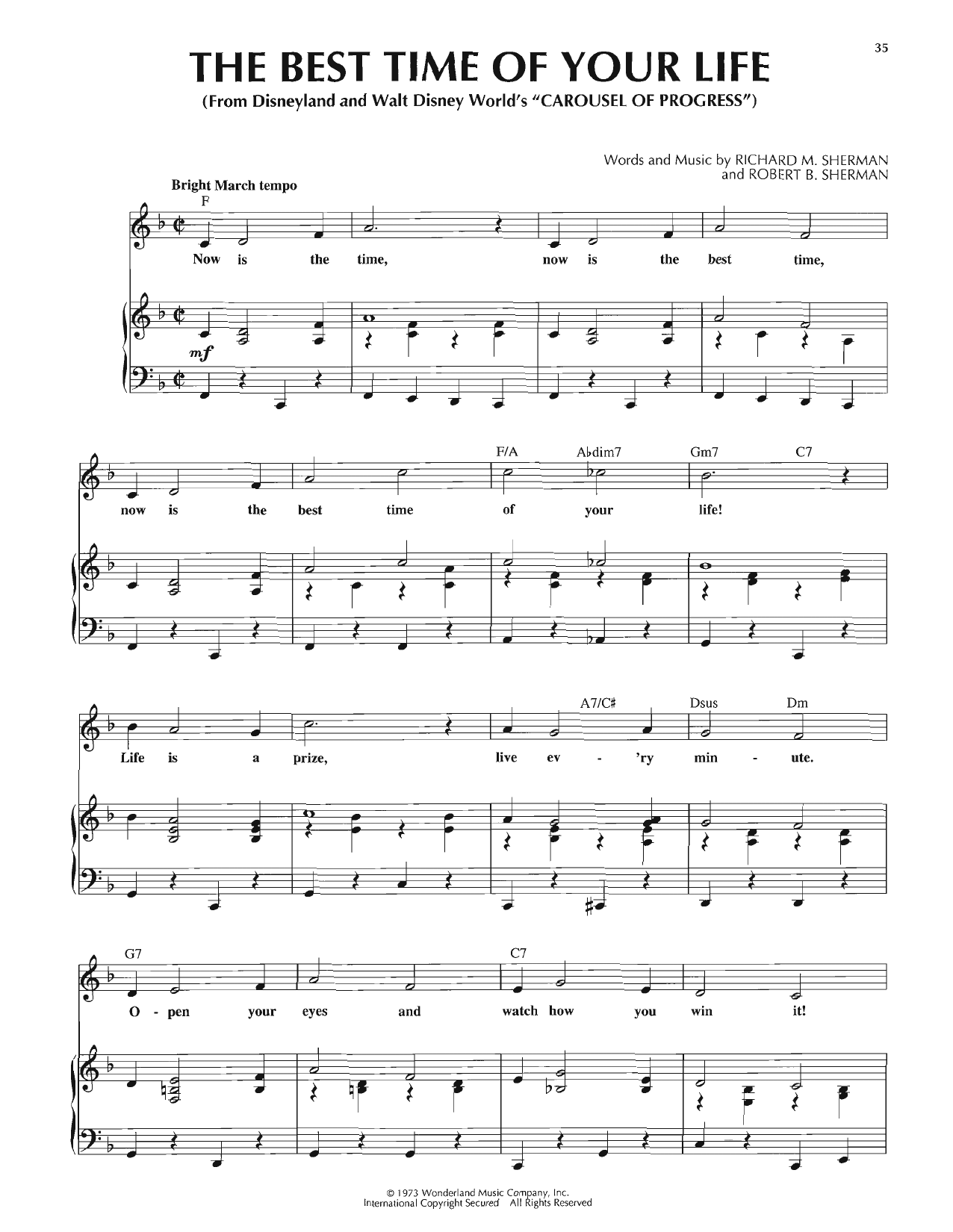 Sherman Brothers The Best Time Of Your Life sheet music notes and chords arranged for Piano, Vocal & Guitar Chords (Right-Hand Melody)