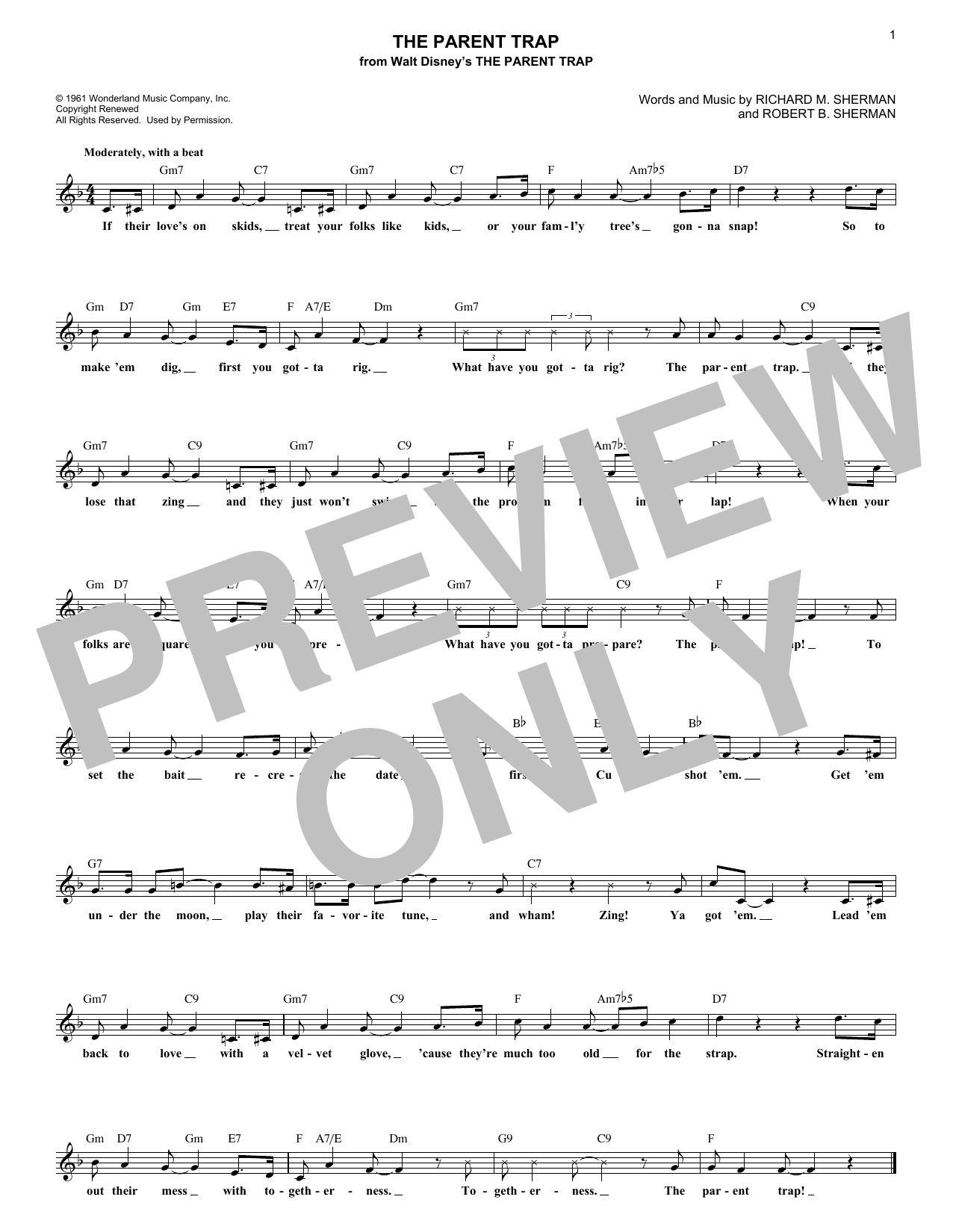 Sherman Brothers The Parent Trap sheet music notes and chords arranged for Lead Sheet / Fake Book