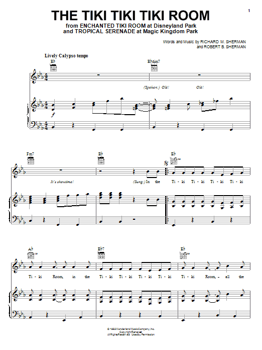 Sherman Brothers The Tiki Tiki Tiki Room sheet music notes and chords arranged for Piano, Vocal & Guitar Chords (Right-Hand Melody)