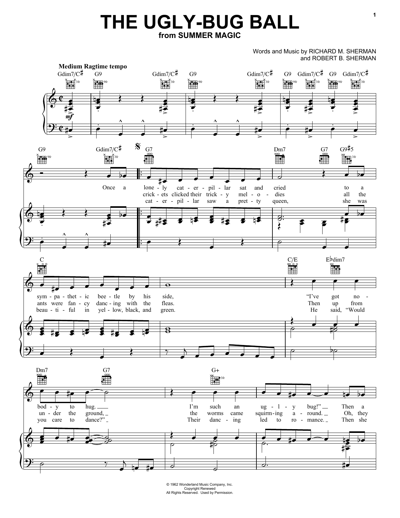 Sherman Brothers The Ugly-Bug Ball (from Summer Magic) sheet music notes and chords arranged for Piano, Vocal & Guitar Chords (Right-Hand Melody)