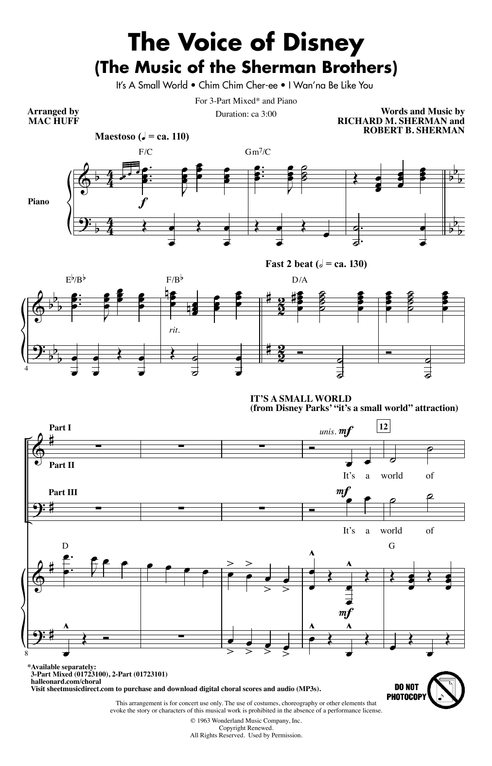 Sherman Brothers The Voice of Disney (The Music of the Sherman Brothers) (Medley) (arr. Mac Huff) sheet music notes and chords arranged for 3-Part Mixed Choir