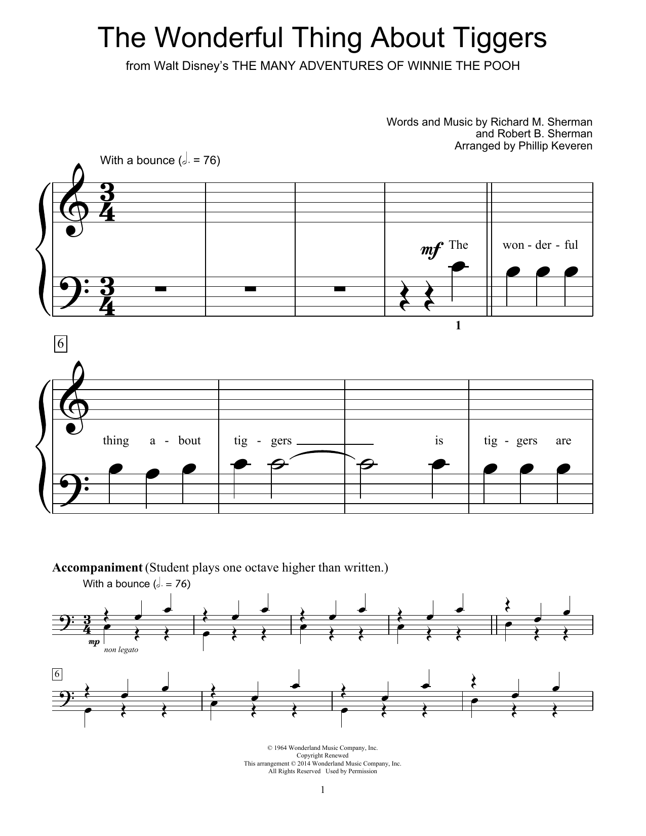 Sherman Brothers The Wonderful Thing About Tiggers (from The Many Adventures Of Winnie The Poo) (arr Phillip Keveren) sheet music notes and chords arranged for Educational Piano