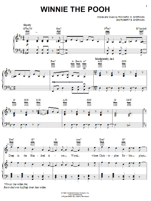 Sherman Brothers Winnie The Pooh (from Piglet's Big Movie) sheet music notes and chords arranged for Piano, Vocal & Guitar Chords (Right-Hand Melody)