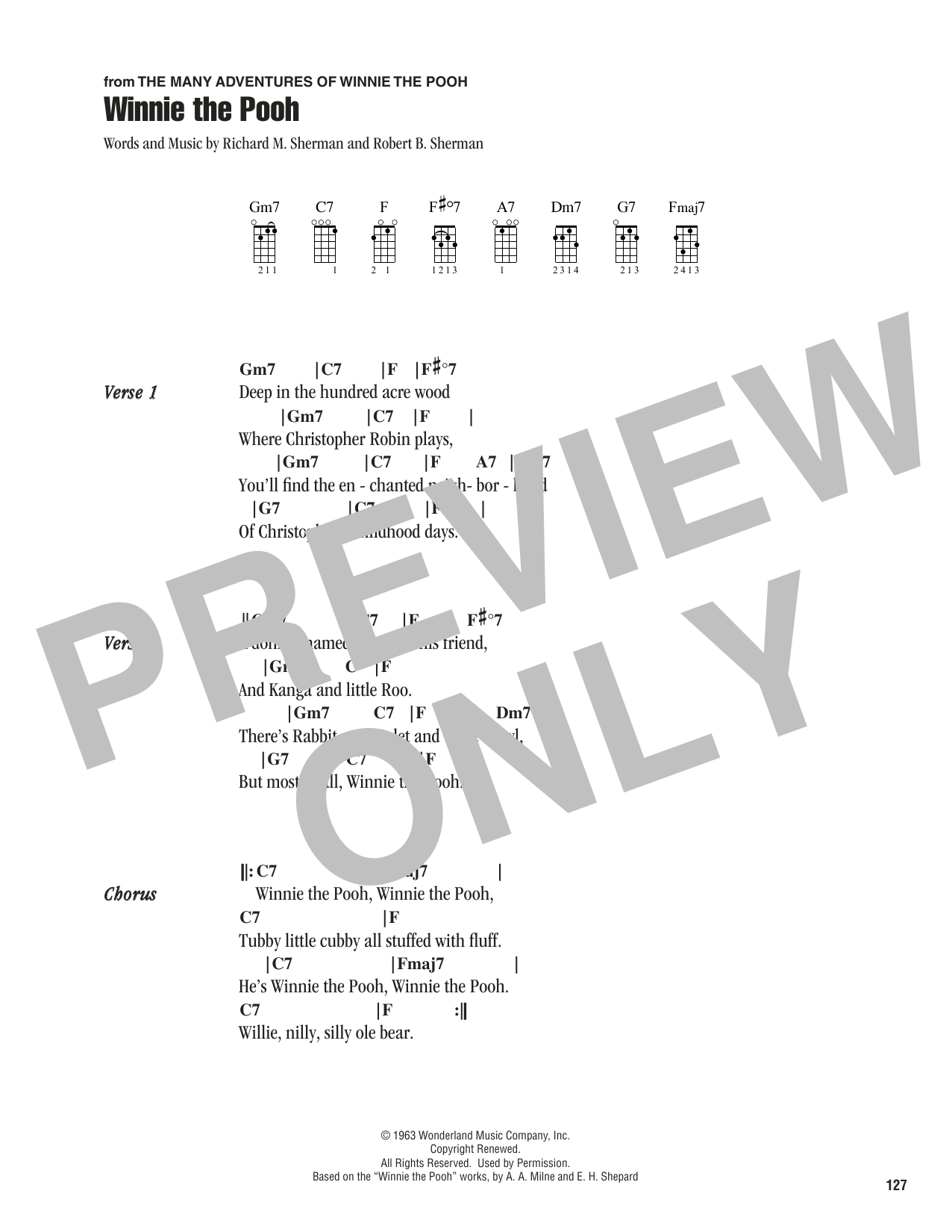 Sherman Brothers Winnie The Pooh sheet music notes and chords arranged for Ukulele Chords/Lyrics
