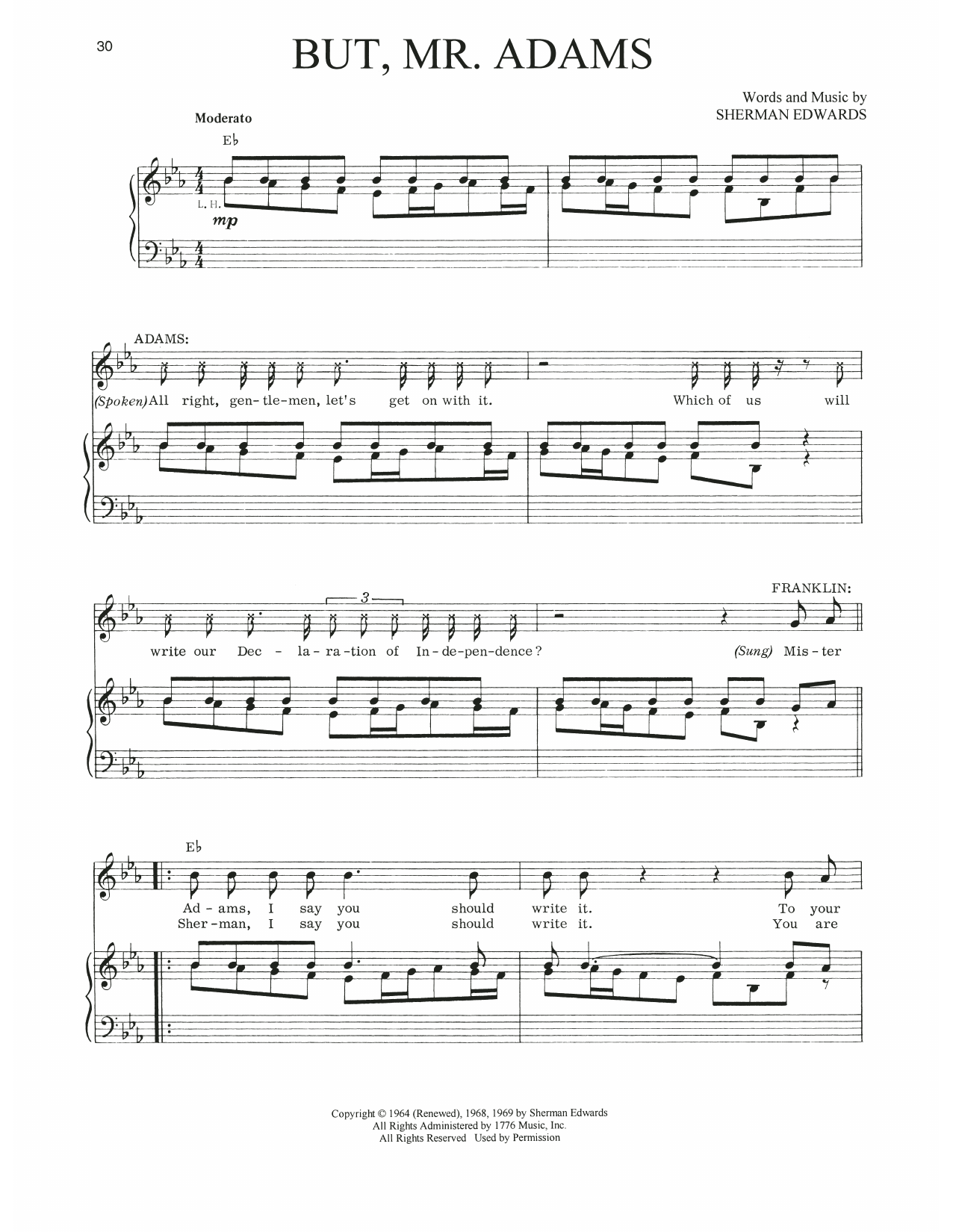 Sherman Edwards But, Mister Adams (from 1776) sheet music notes and chords arranged for Piano, Vocal & Guitar Chords (Right-Hand Melody)