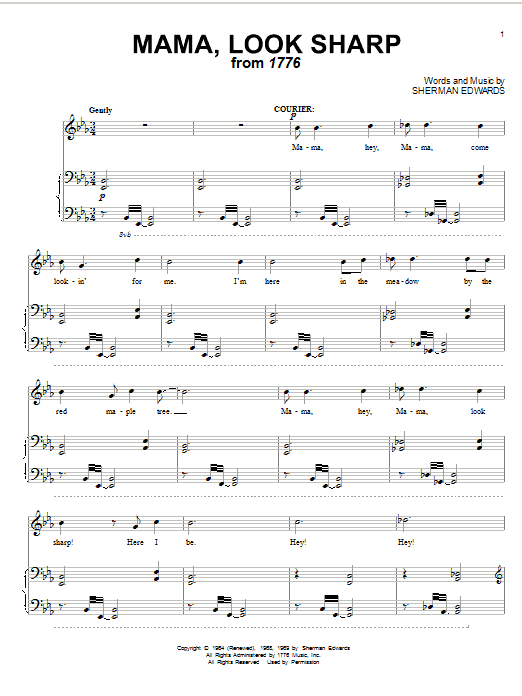 Sherman Edwards Mama, Look Sharp (from 1776) sheet music notes and chords arranged for Piano, Vocal & Guitar Chords (Right-Hand Melody)