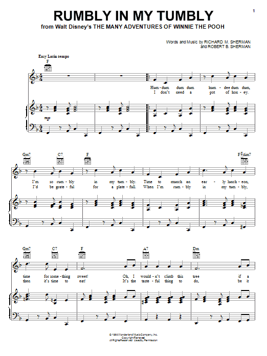 Sherman Brothers Rumbly In My Tumbly sheet music notes and chords. Download Printable PDF.