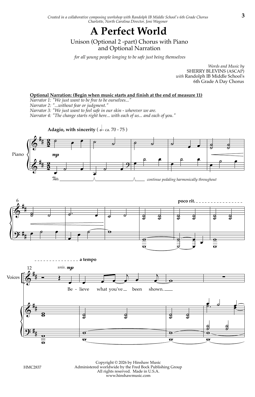 Sherry Blevins A Perfect World sheet music notes and chords arranged for Choir