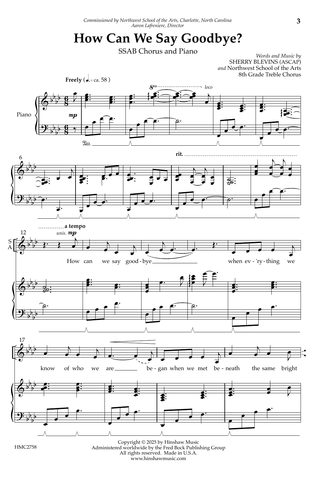 Sherry Blevins How Can We Say Goodbye sheet music notes and chords arranged for SSAB Choir