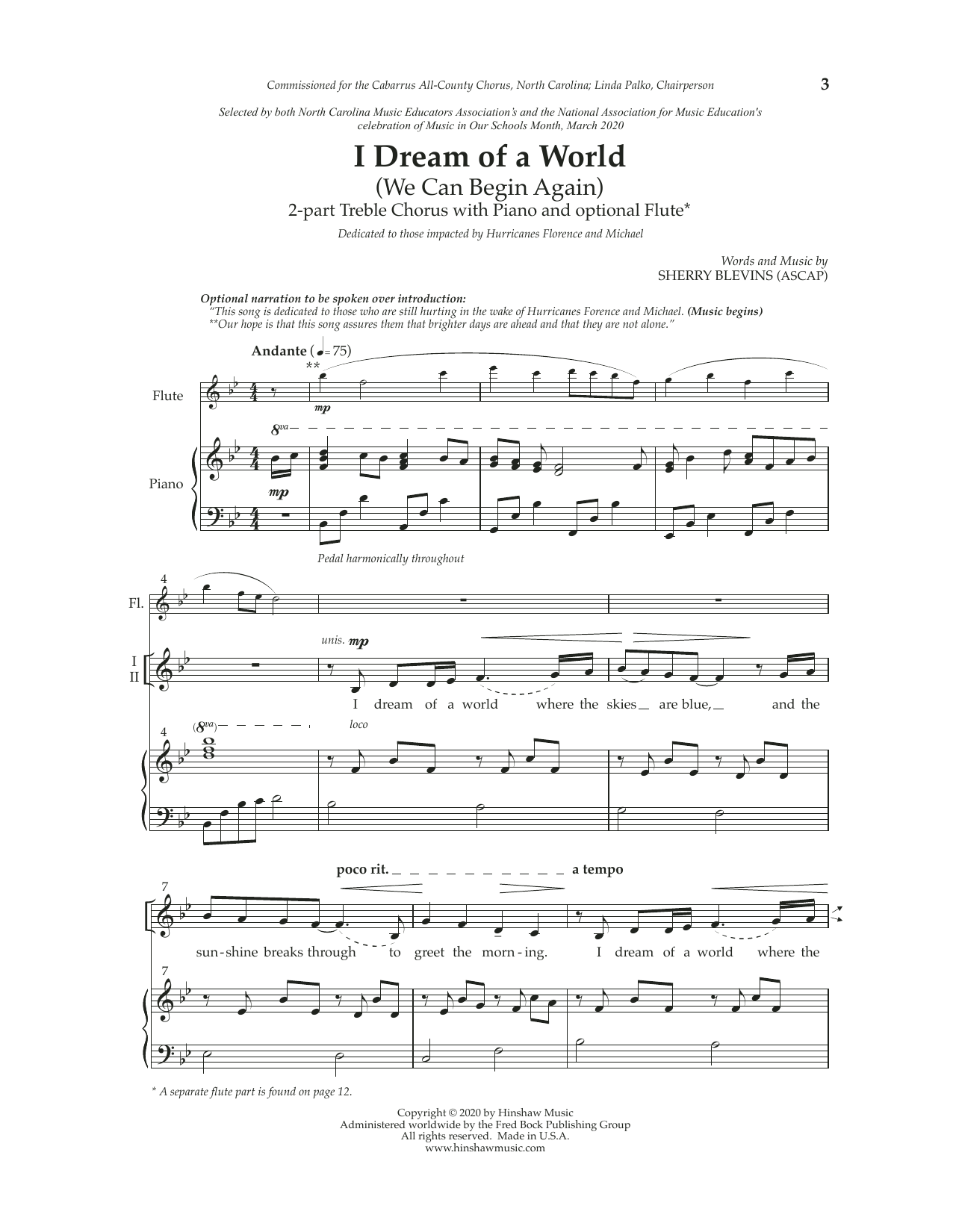 Sherry Blevins I Dream of a World sheet music notes and chords arranged for 2-Part Choir