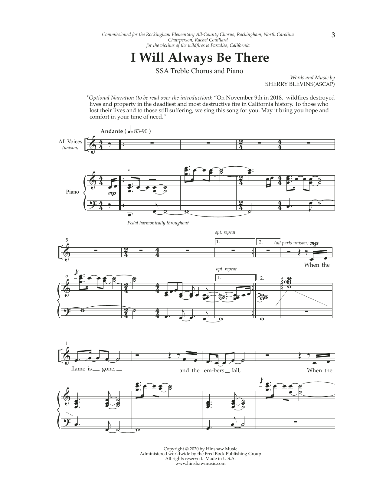 Sherry Blevins I Will Always Be There sheet music notes and chords arranged for 2-Part Choir