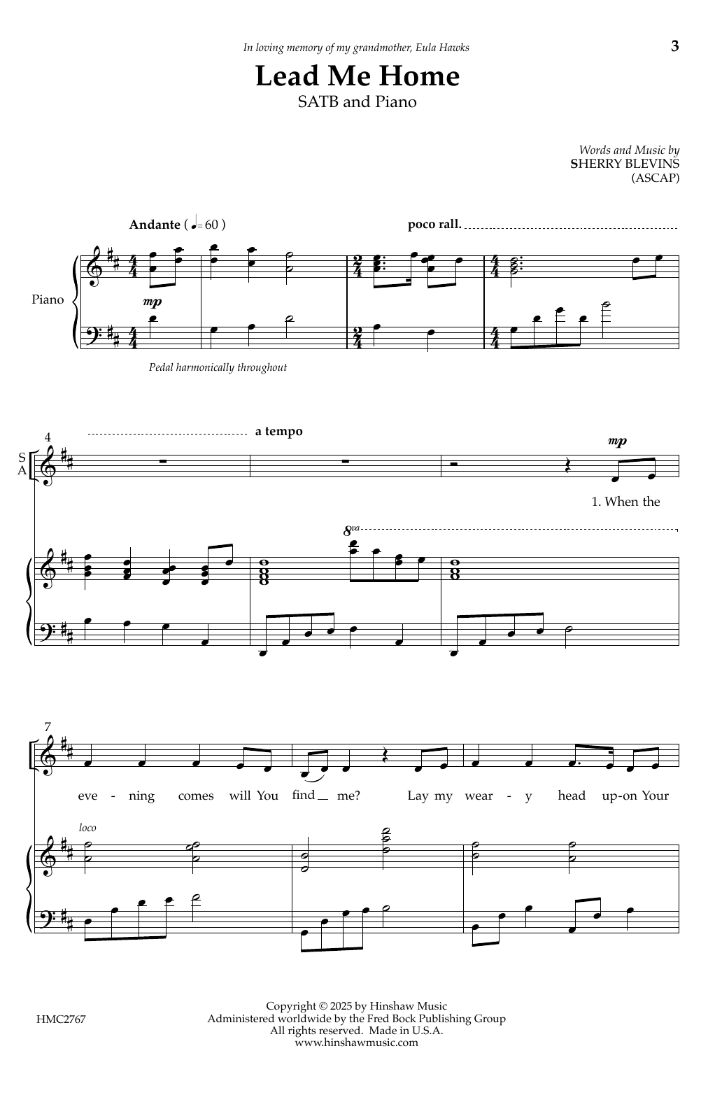 Sherry Blevins Lead Me Home sheet music notes and chords arranged for SATB Choir