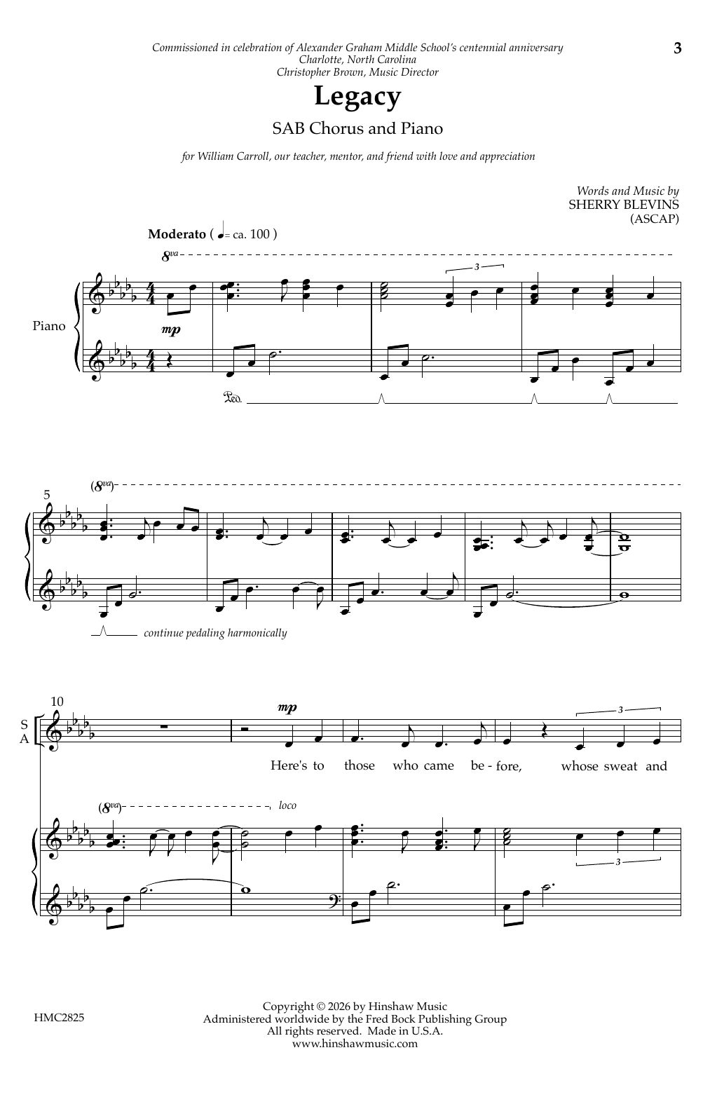Sherry Blevins Legacy sheet music notes and chords arranged for SAB Choir