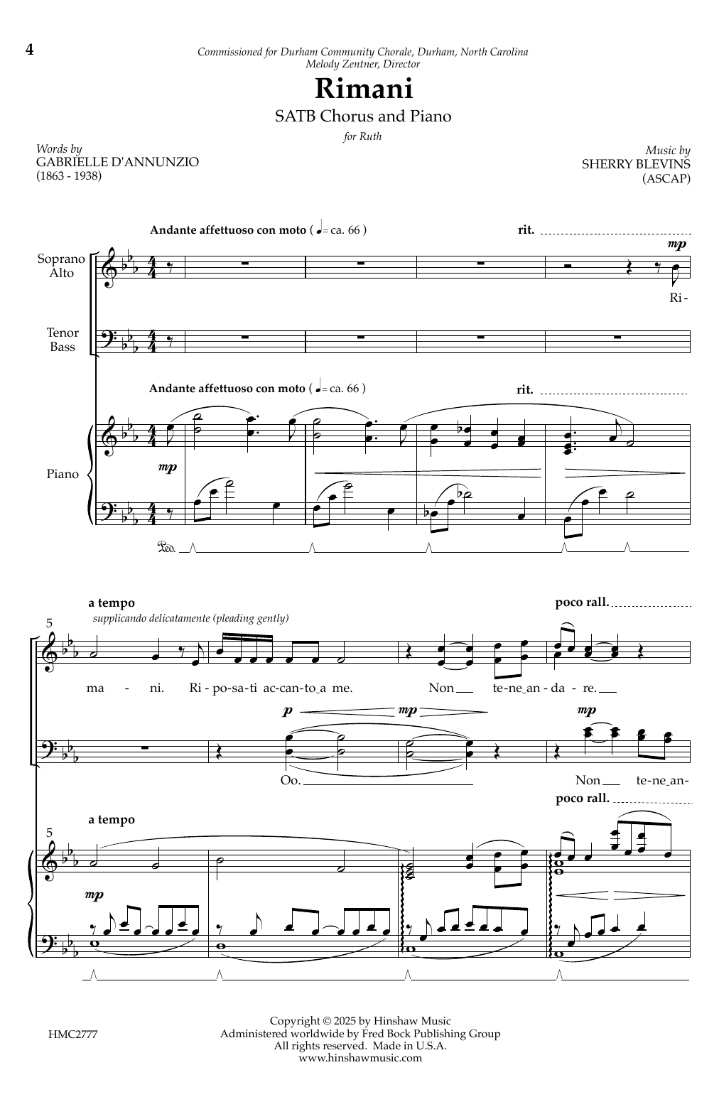Sherry Blevins Rimani sheet music notes and chords arranged for SATB Choir