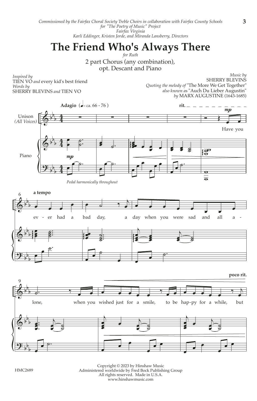 Sherry Blevins The Friend Who's Always There sheet music notes and chords arranged for 2-Part Choir